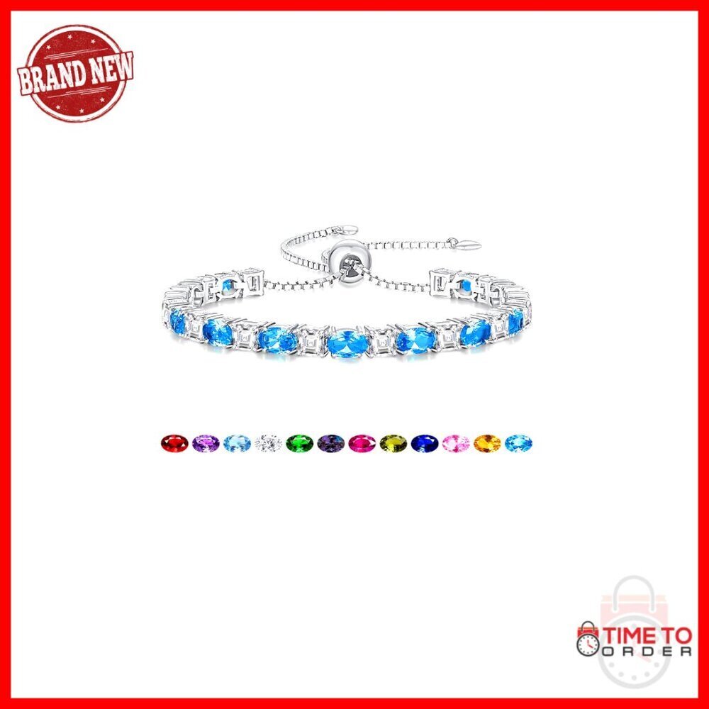 Adjustable Sterling Silver Tennis Bracelet with Birthstones, Hypoallergenic